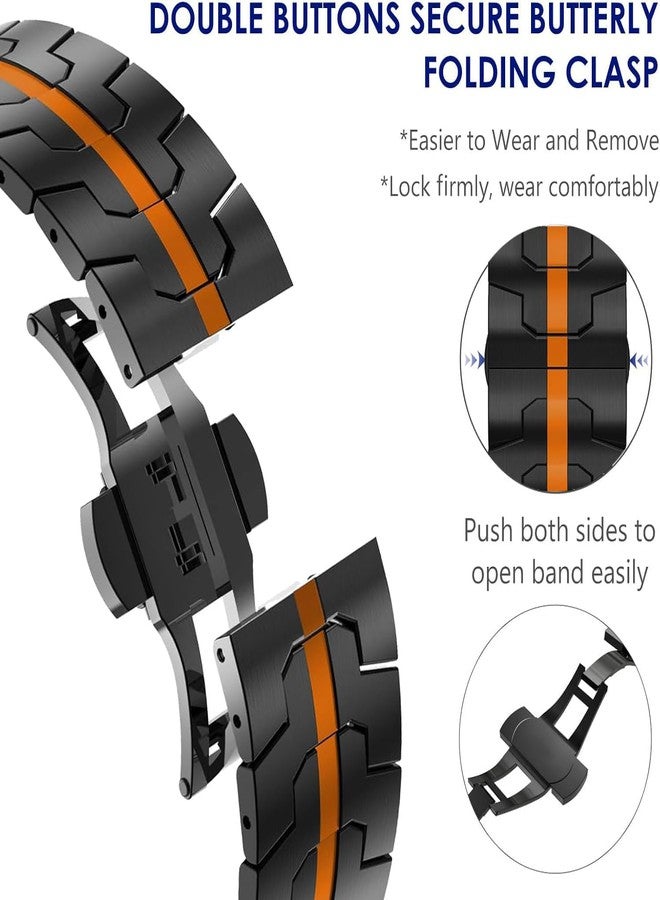 WINGLE Titanium Band for Galaxy Watch Ultra Bands 47mm 2025/2024 Men Rugged Durable Armor Robust Samsung Galaxy Watch Ultra Band Classy Casual Business Metal Bands Butterfly Clasp, Black/Orange - Image 5